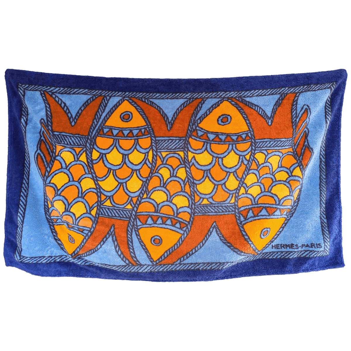 HERMES Vintage Tropical Fish Beach Towel Orange Yellow Purple Blue GM 90 x 150 cm Pristine Rare