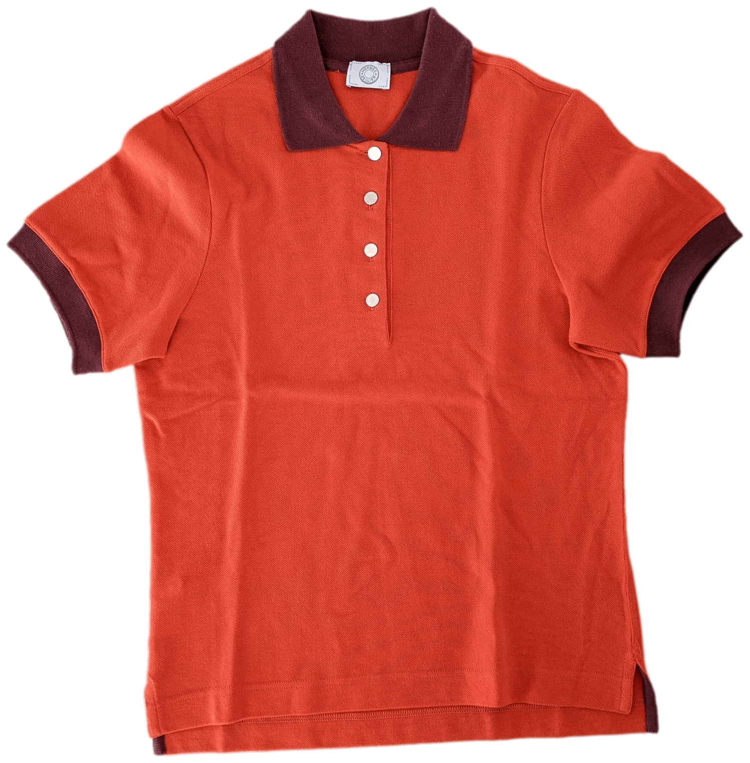 HERMES POLO SELLIER Women's Orange/Burgundy Buttoned Polo Shirt