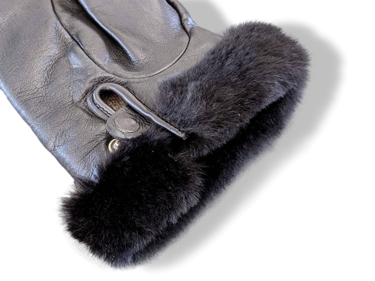 Hermes Women's Noir/Noir Lambskin/Mink Fur GANTS FEMME KELLY Gloves Sz7.5, New! - poupishop