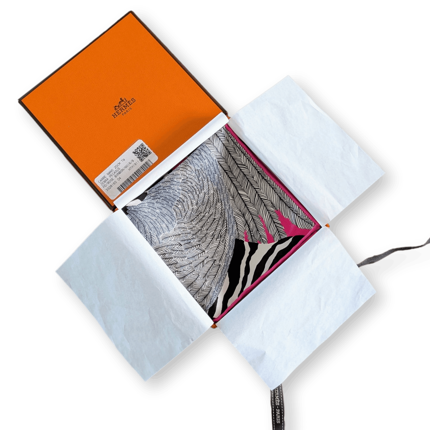 HERMES Zebra Pegasus Nano Scarf 20 cm Rose Bonbon Noir Blanc New