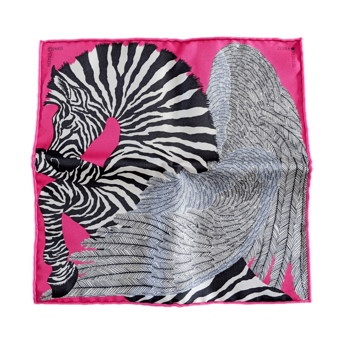 HERMES Zebra Pegasus Nano Scarf 20 cm Rose Bonbon Noir Blanc New