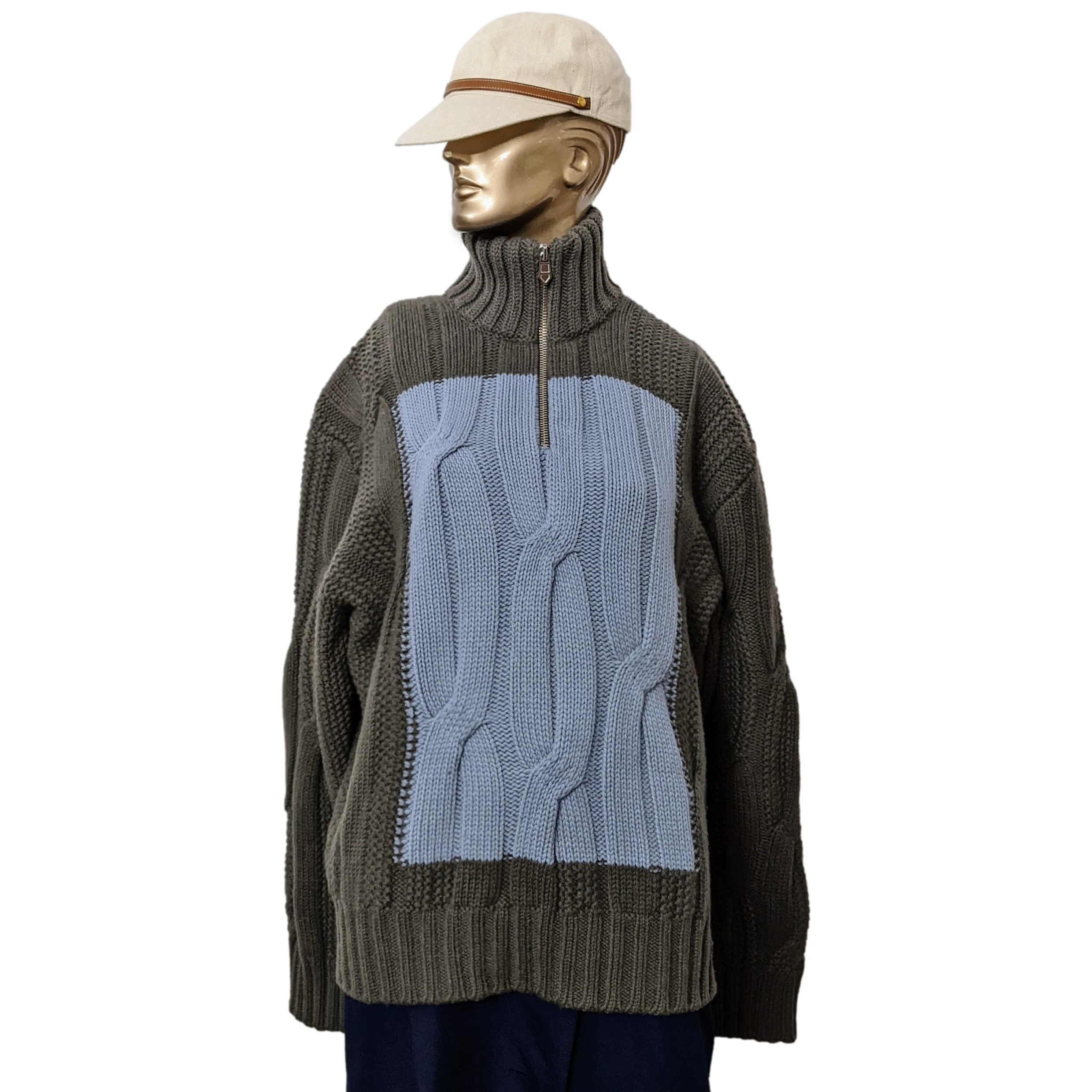 HERMES PULL CAMIONEUR BLOCK TORSADE Zipped Roll Neck Jumper Sweater XL