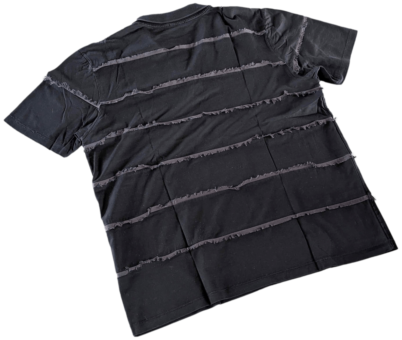 LANVIN Men's Black Frayed Buttoned Polo Shirt, SzXXL