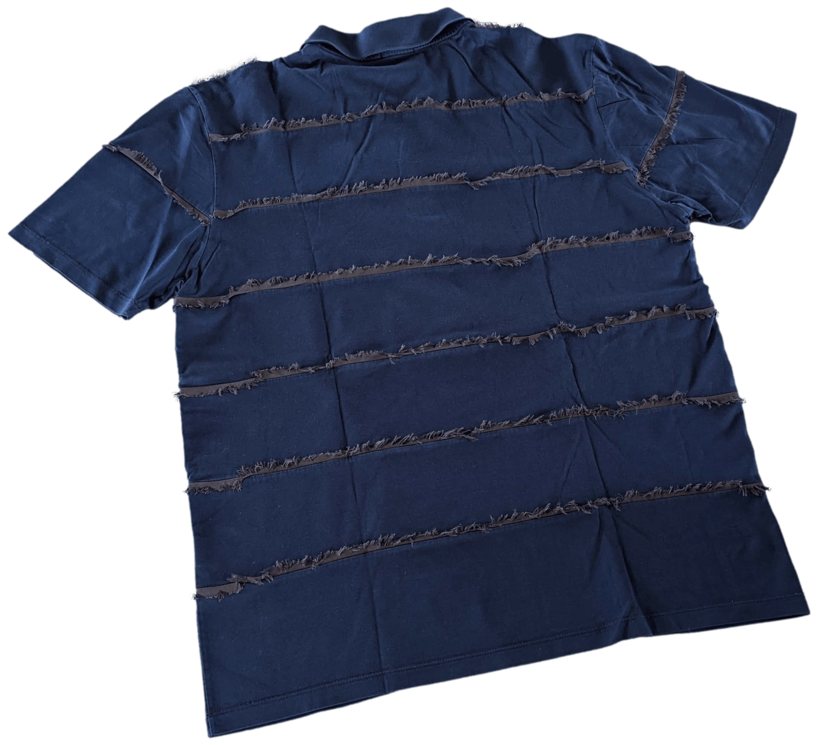 LANVIN Men's Navy Frayed Buttoned Polo Shirt, SzXXL