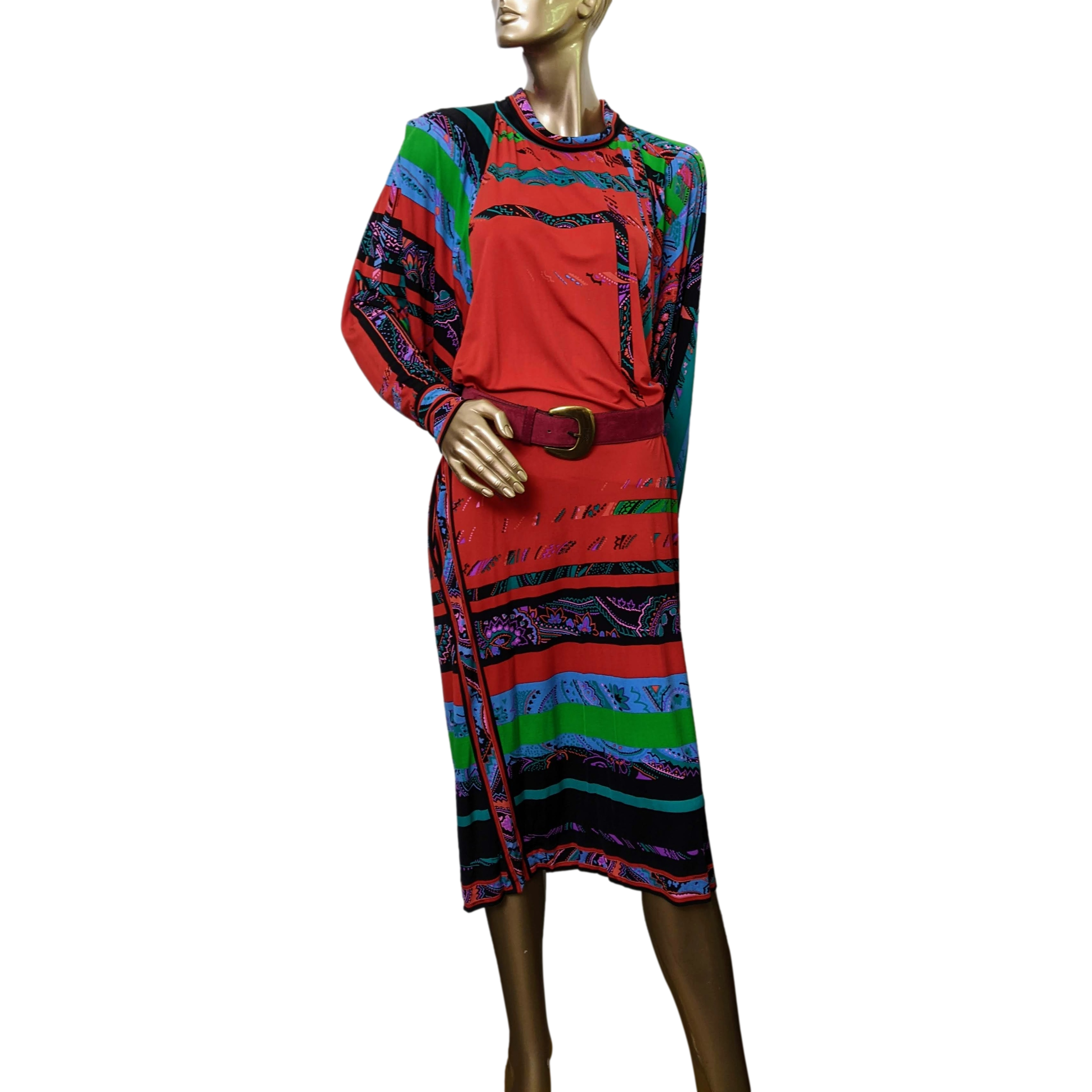 LEONARD Couture 1960s-1970s Jersey Of Silk Dress SzS/M