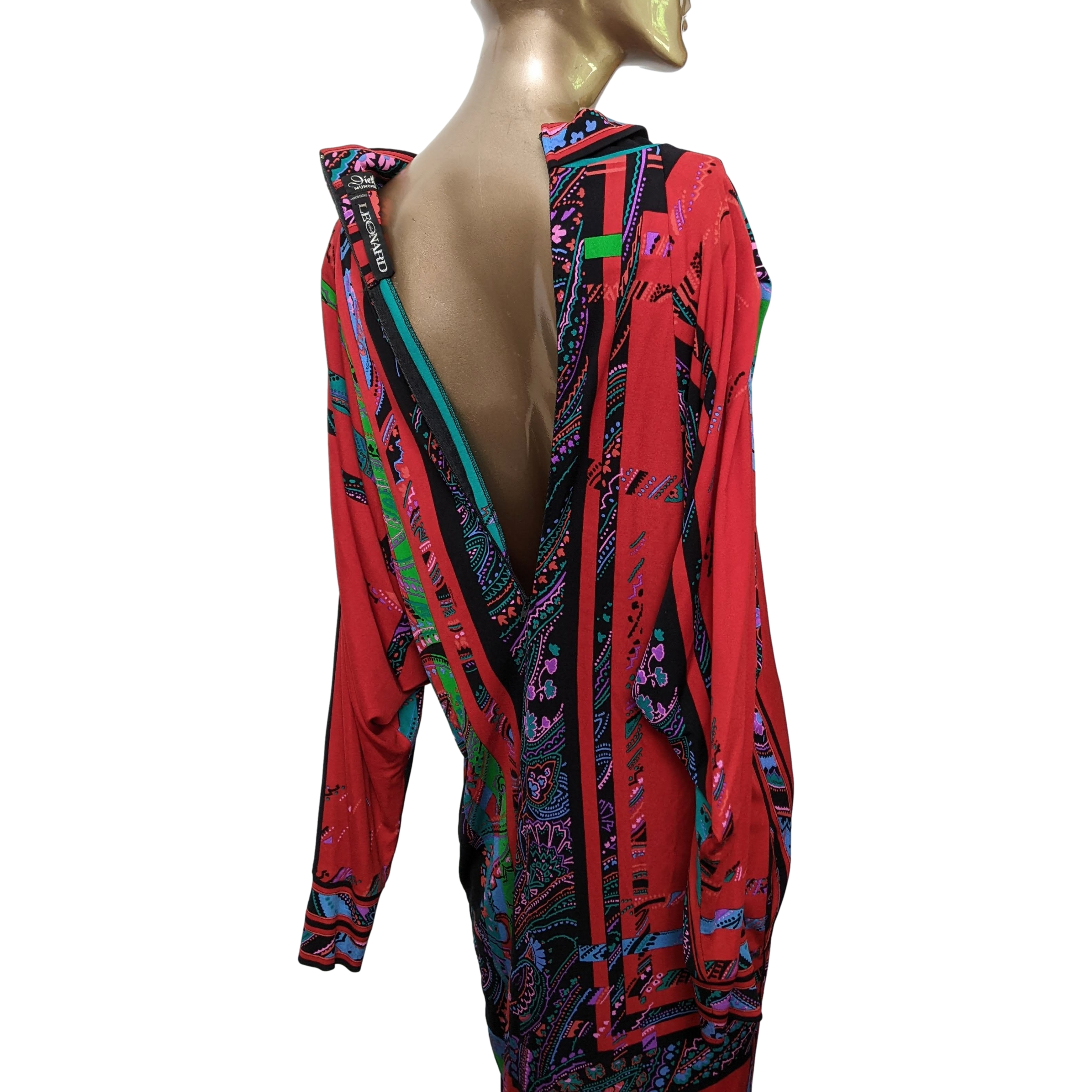 LEONARD Couture 1960s-1970s Jersey Of Silk Dress SzS/M