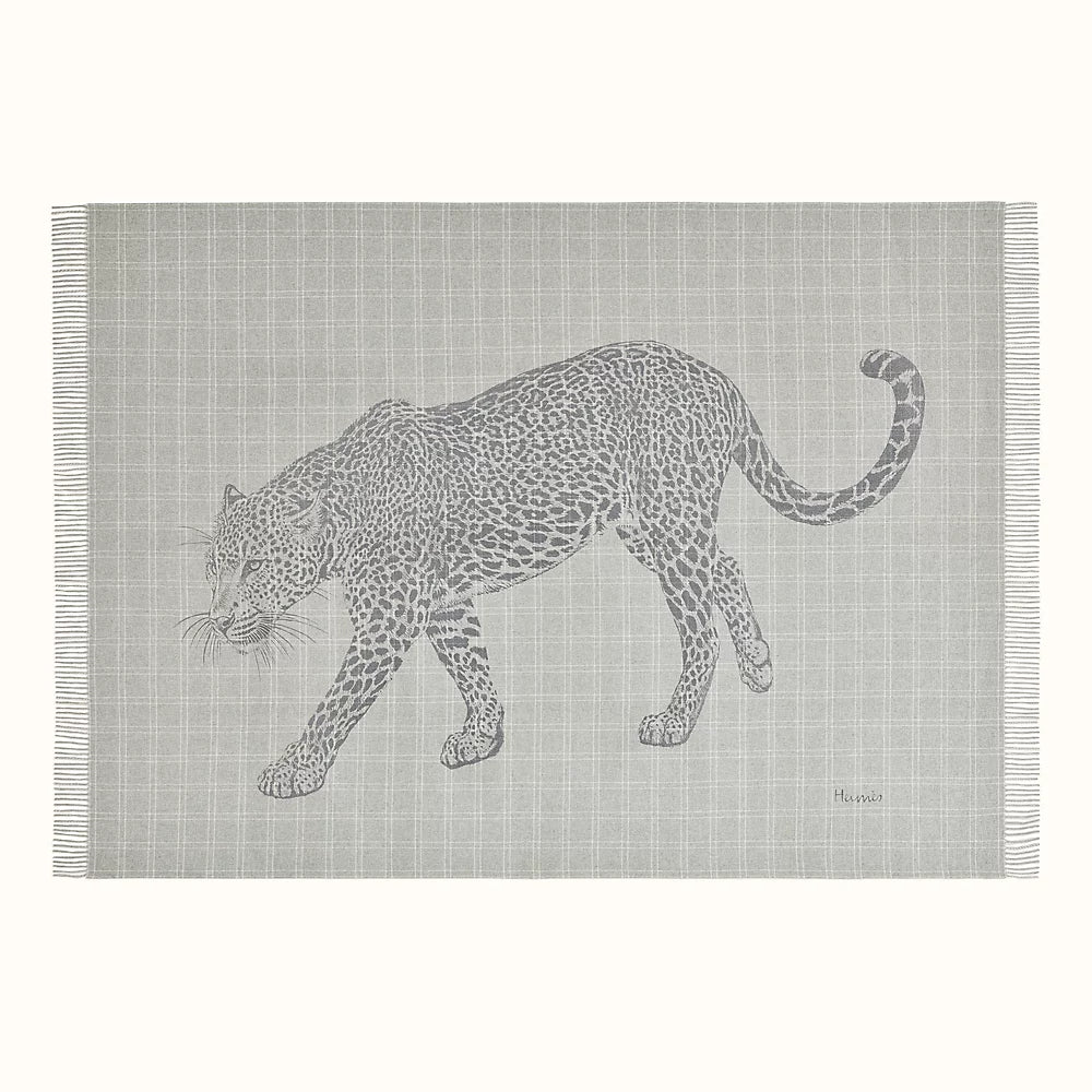 Hermes 2019 Leosquare Gris/Blanc Cashmere by Robert Dallet Fringed Throw Blanket