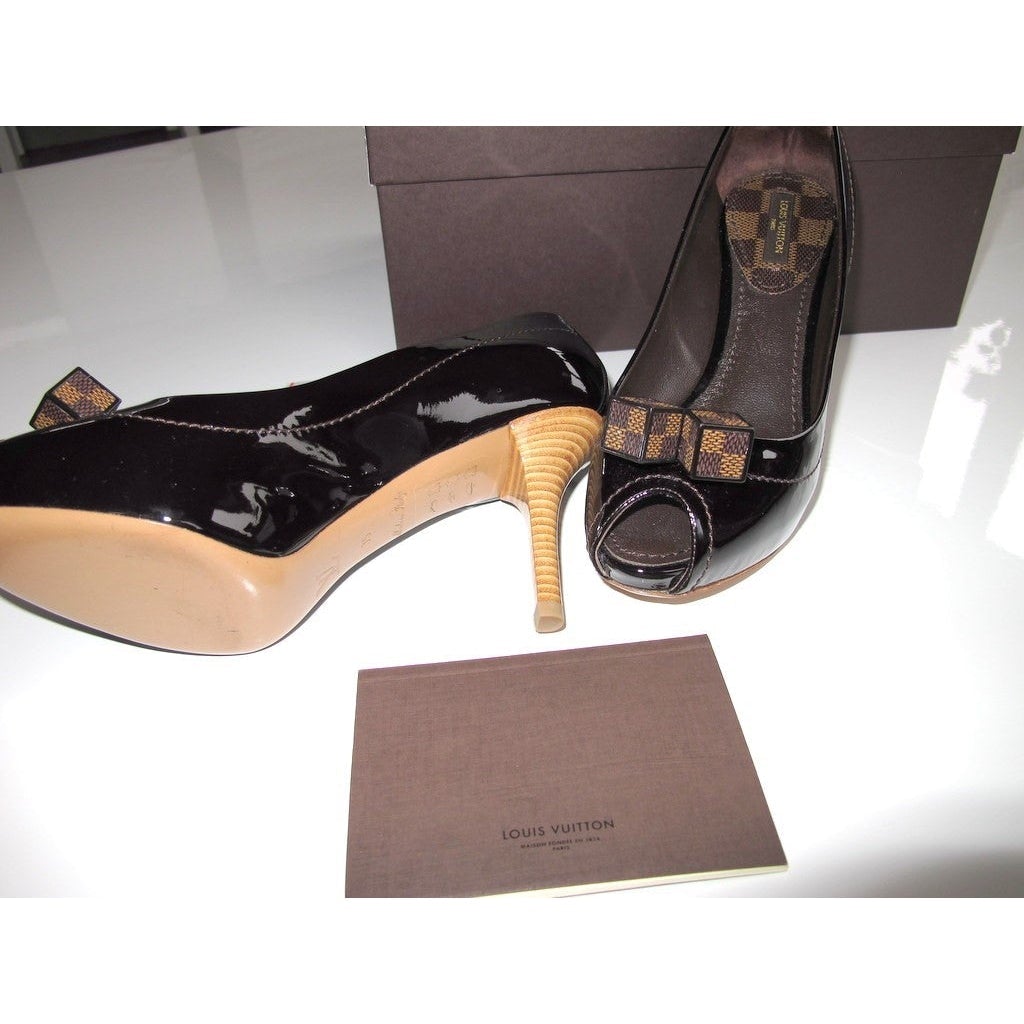 Louis Vuitton Damier St Honore Open Toe Pump Women Shoes, NIB! - poupishop