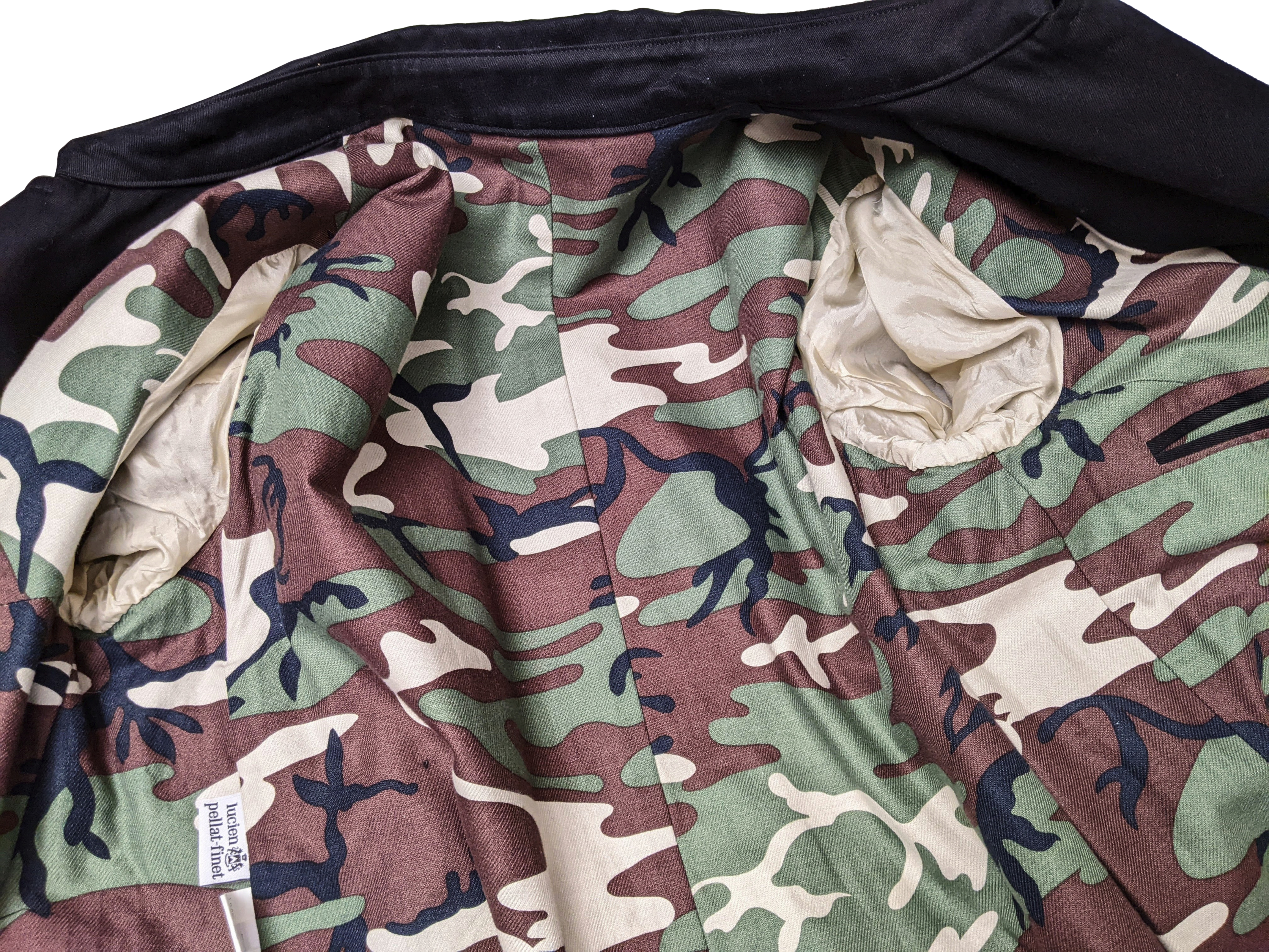 Lucien Pellat-Finet Black Cotton Trench with Camouglage Lining Women Coat SzL