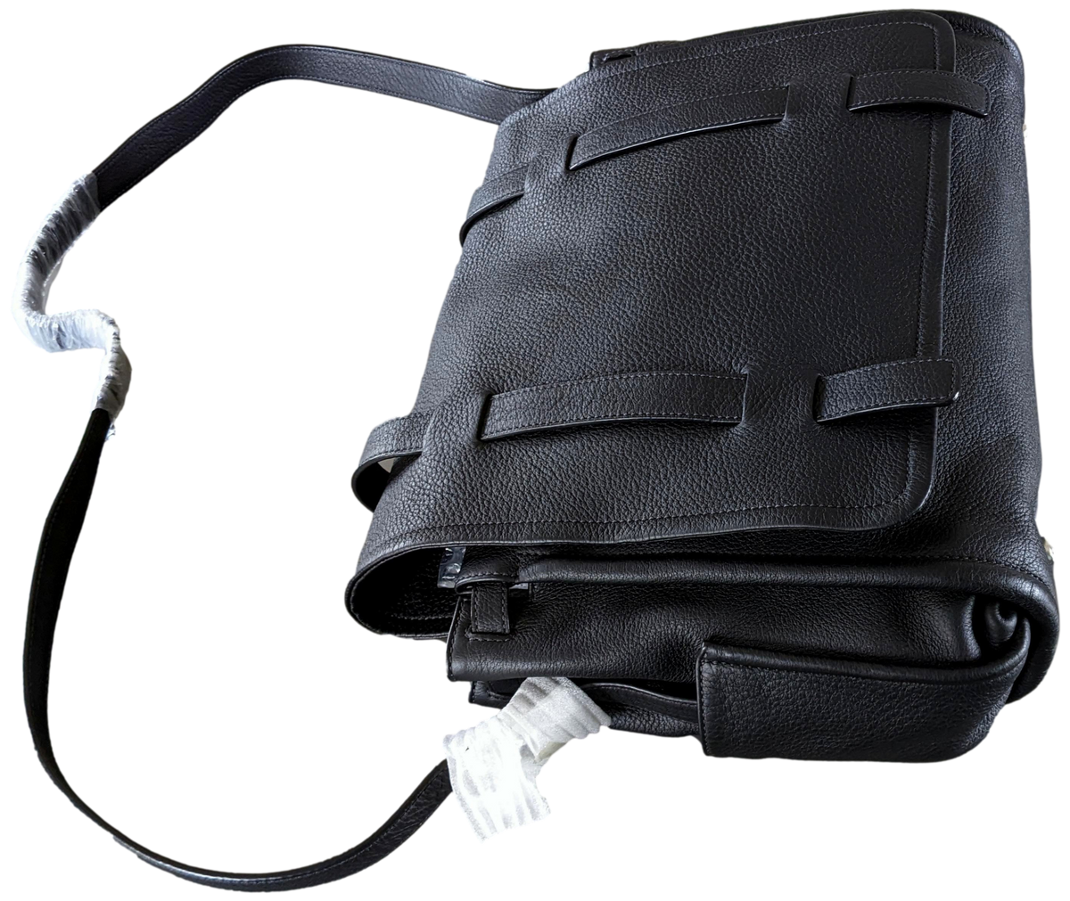 Produits Van Astyn Noir Grained Calfskin Courrier Messenger Bag GM 38 cm,
