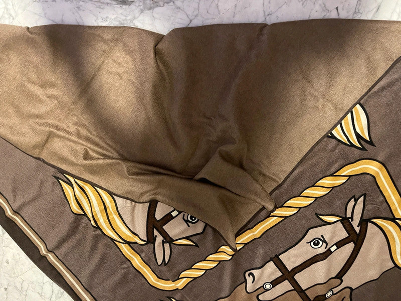 Hermes Brown "Quadrige" by Pierre Peron Cashmere/Silk XXL Plaid 140 x 180 cm