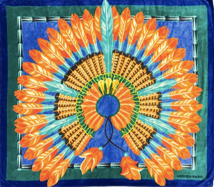 Hermes Blue/Emerald/Orange Vintage "Brazil" Tapis de Plage Terry Beach Towel XXL 145 x 200 cm