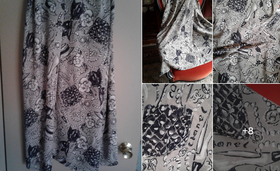 Chanel SS 1993 GrIs/Blanc "Cambon" Crepe of Silk Fabric 140 x 300 cm, RARE!