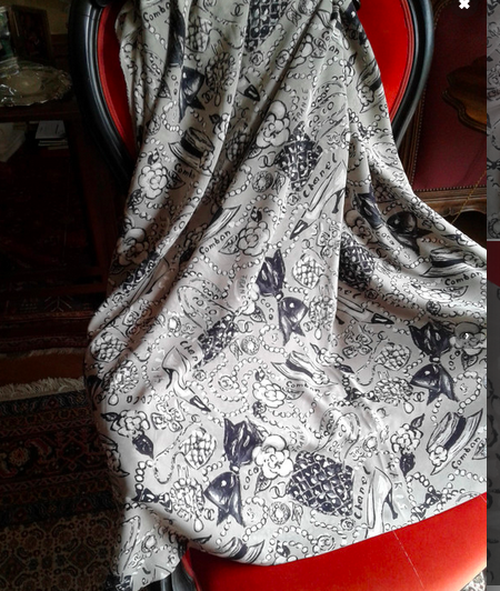 Chanel SS 1993 GrIs/Blanc "Cambon" Crepe of Silk Fabric 140 x 300 cm, RARE!
