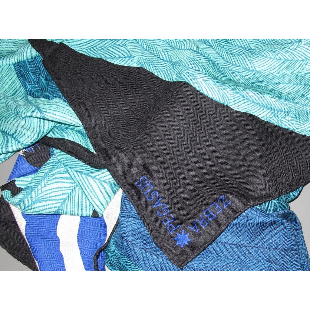 Hermes 2014 cw15 Caban Turquoise Zebra Pegasus Cashmere Shawl 140, New! - poupishop