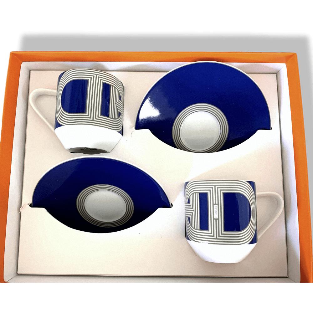 Hermes Porcelain of Limoges RALLYE 24 Set of 2 Coffee Cups & Saucers