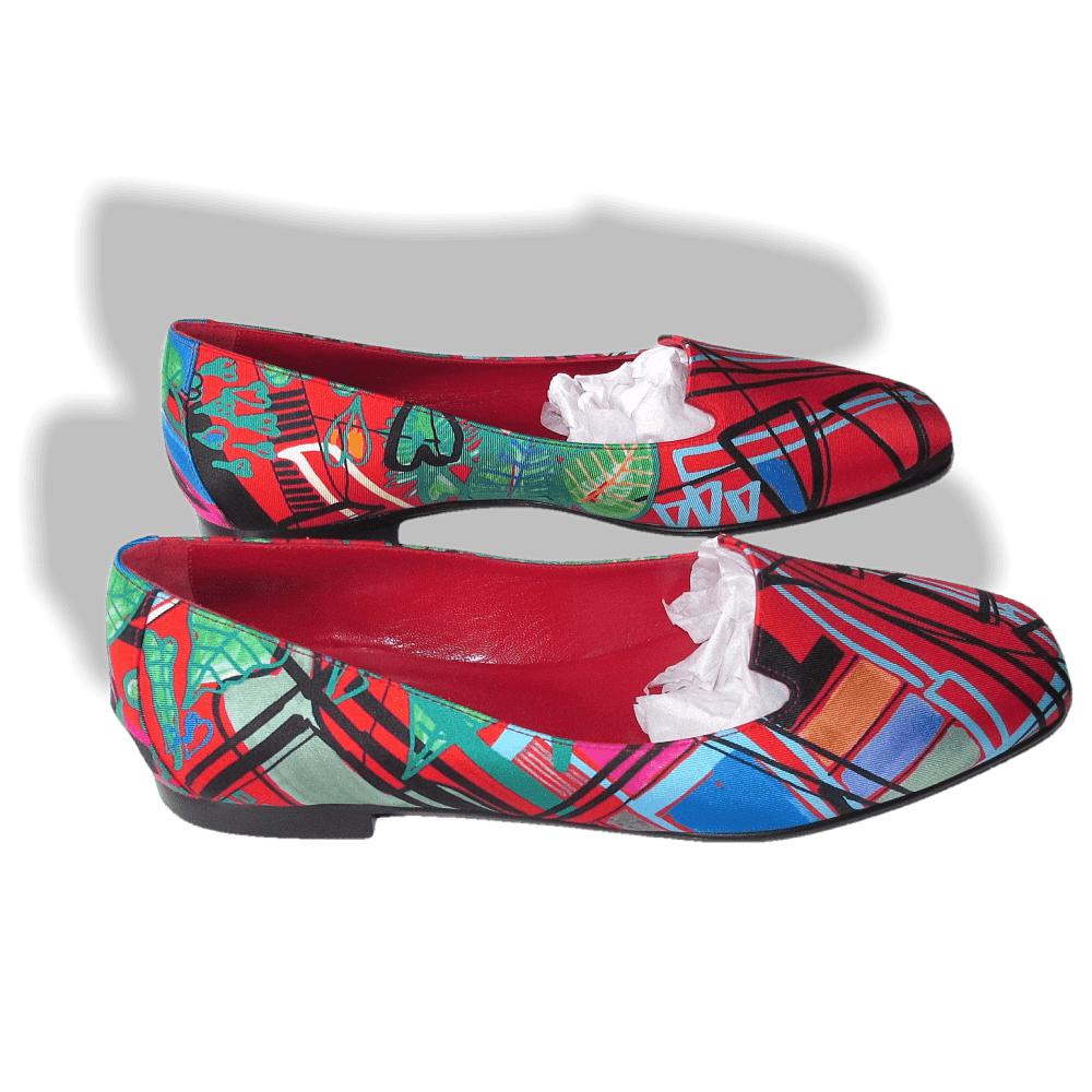 Hermes Print Silk Modernism Tropical Flat Ballerines Shoes