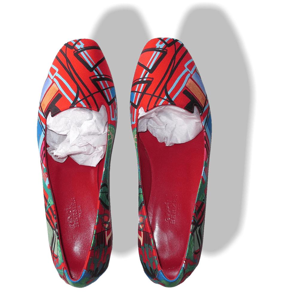 Hermes Print Silk Modernism Tropical Flat Ballerines Shoes