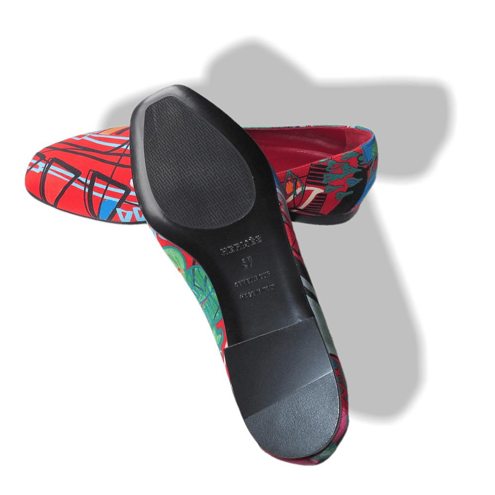Hermes Print Silk Modernism Tropical Flat Ballerines Shoes