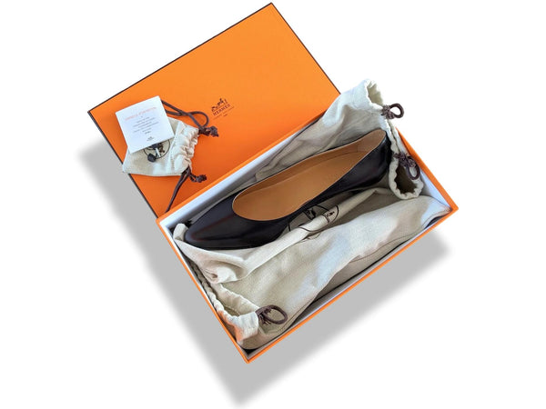 Hermes [SH11] Black Box FAUBOURG Pointed Toe Women Shoes Sz 40, BNIB!