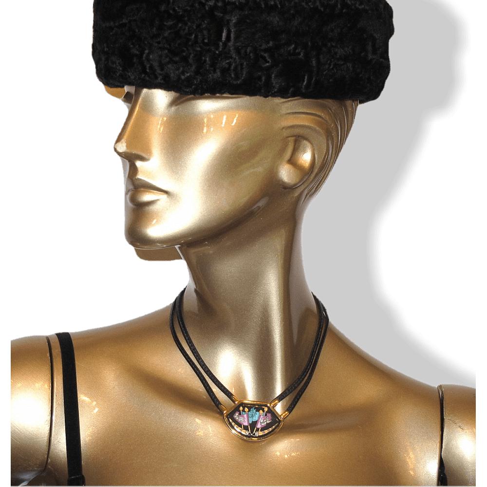 Hermes 80s Enamel Etendards et Bannieres Annie Faivre Choker Necklace