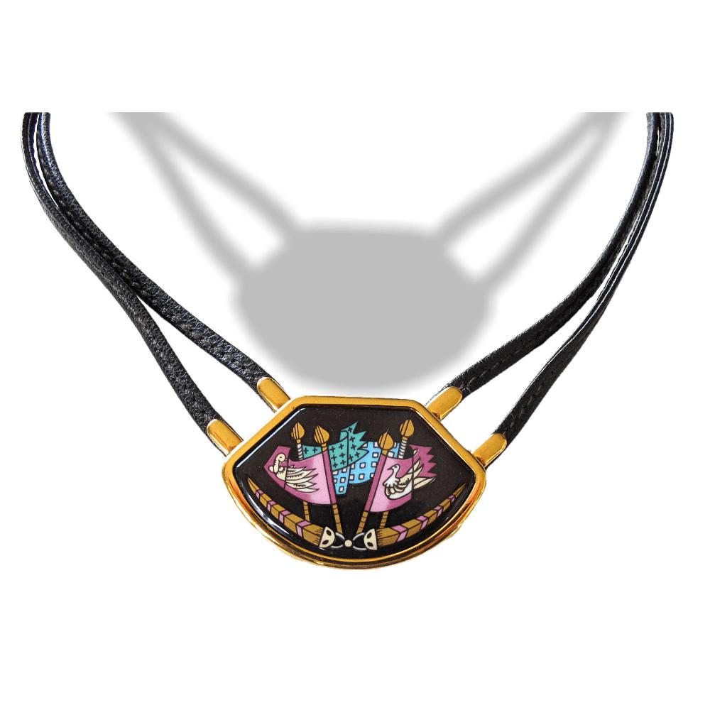 Hermes 80s Enamel Etendards et Bannieres Annie Faivre Choker Necklace