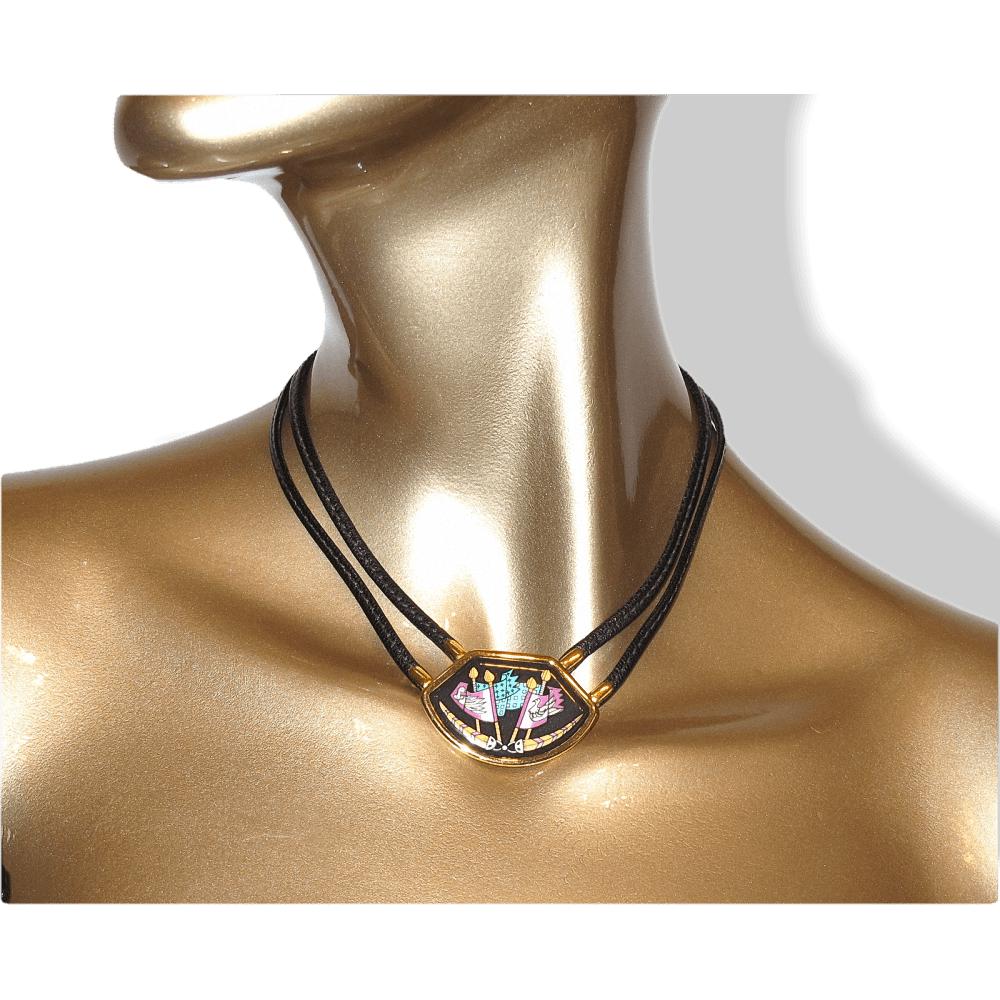 Hermes 80s Enamel Etendards et Bannieres Annie Faivre Choker Necklace