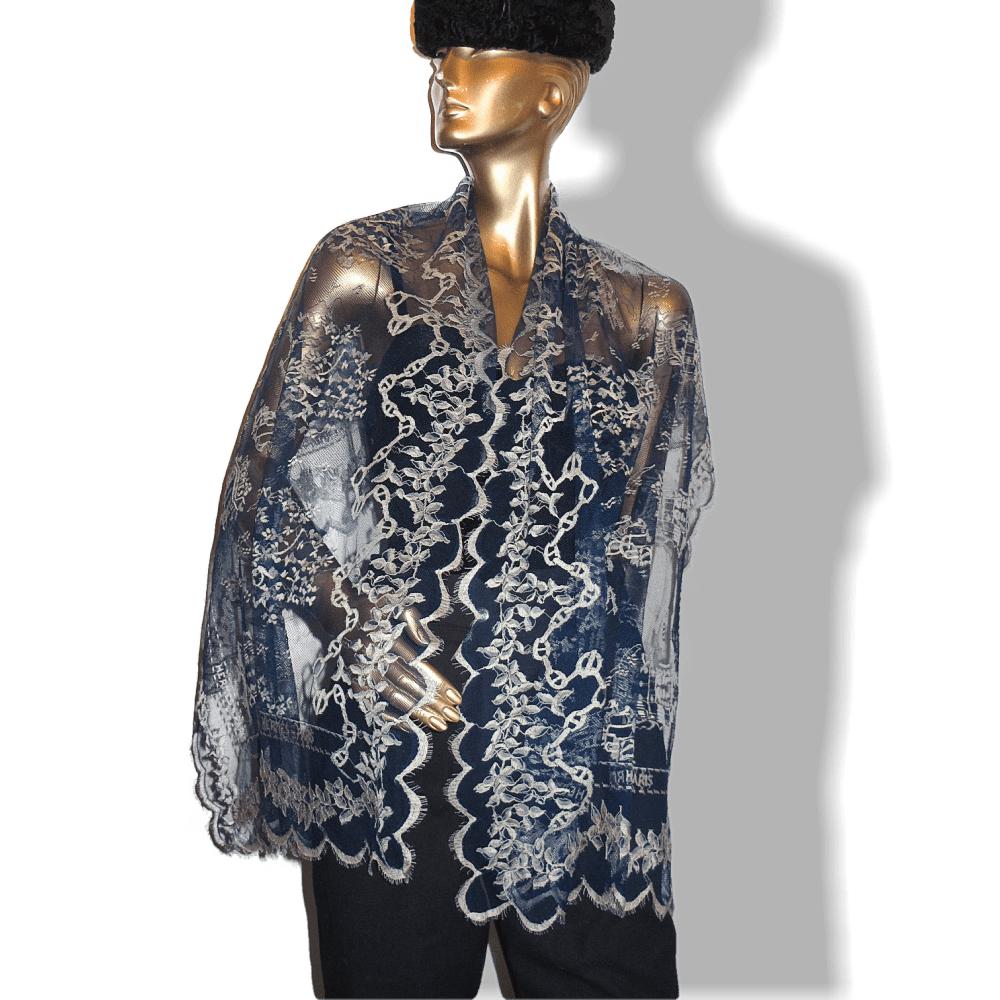 Hermes Vintage Blue Lace Dentelles Embroidered Stole