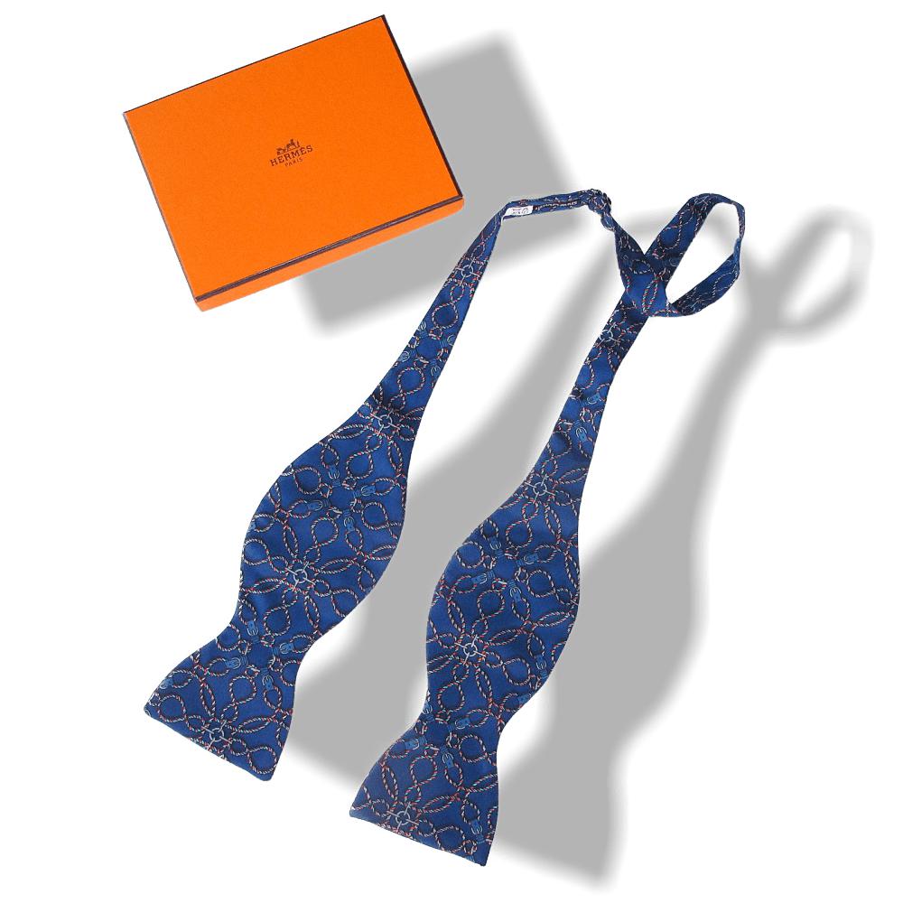Hermes Blue Silk Bow Tie