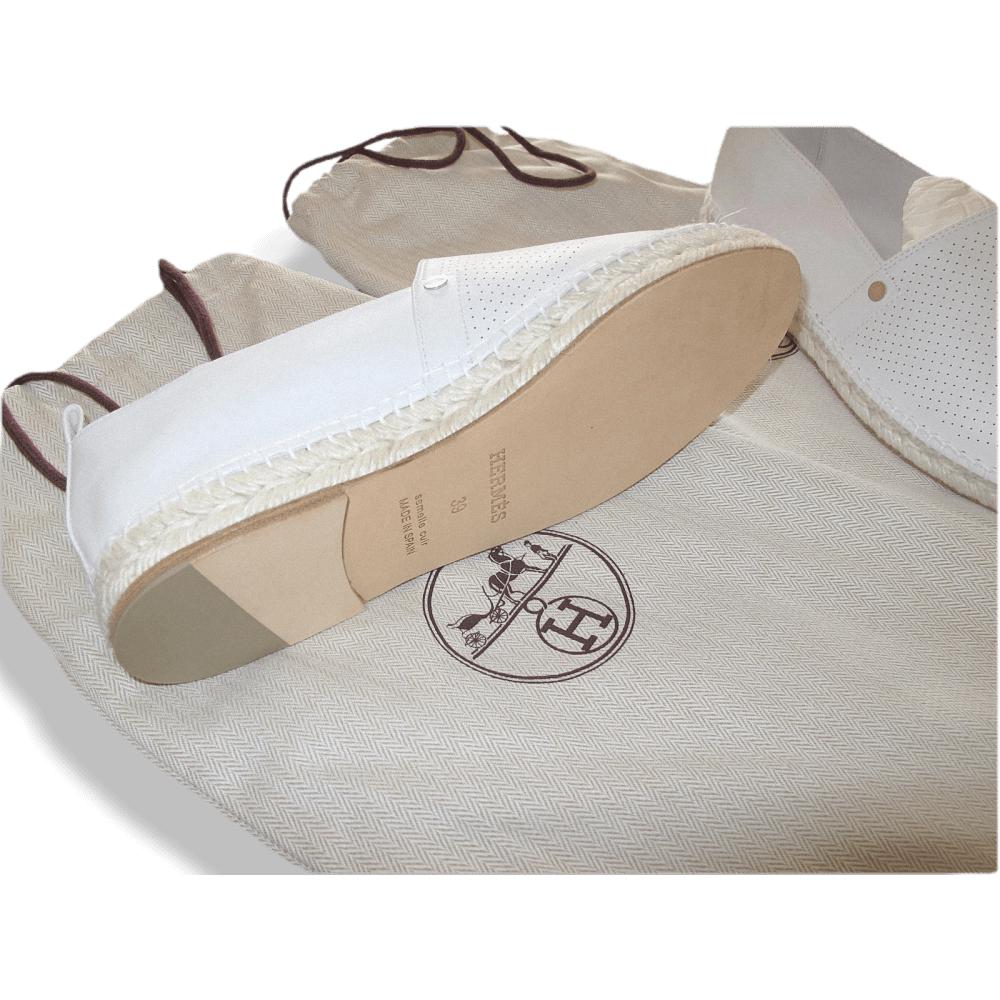 Hermes White Perforated Lambskin Nappa Eusebio Espadrilles Sneakers