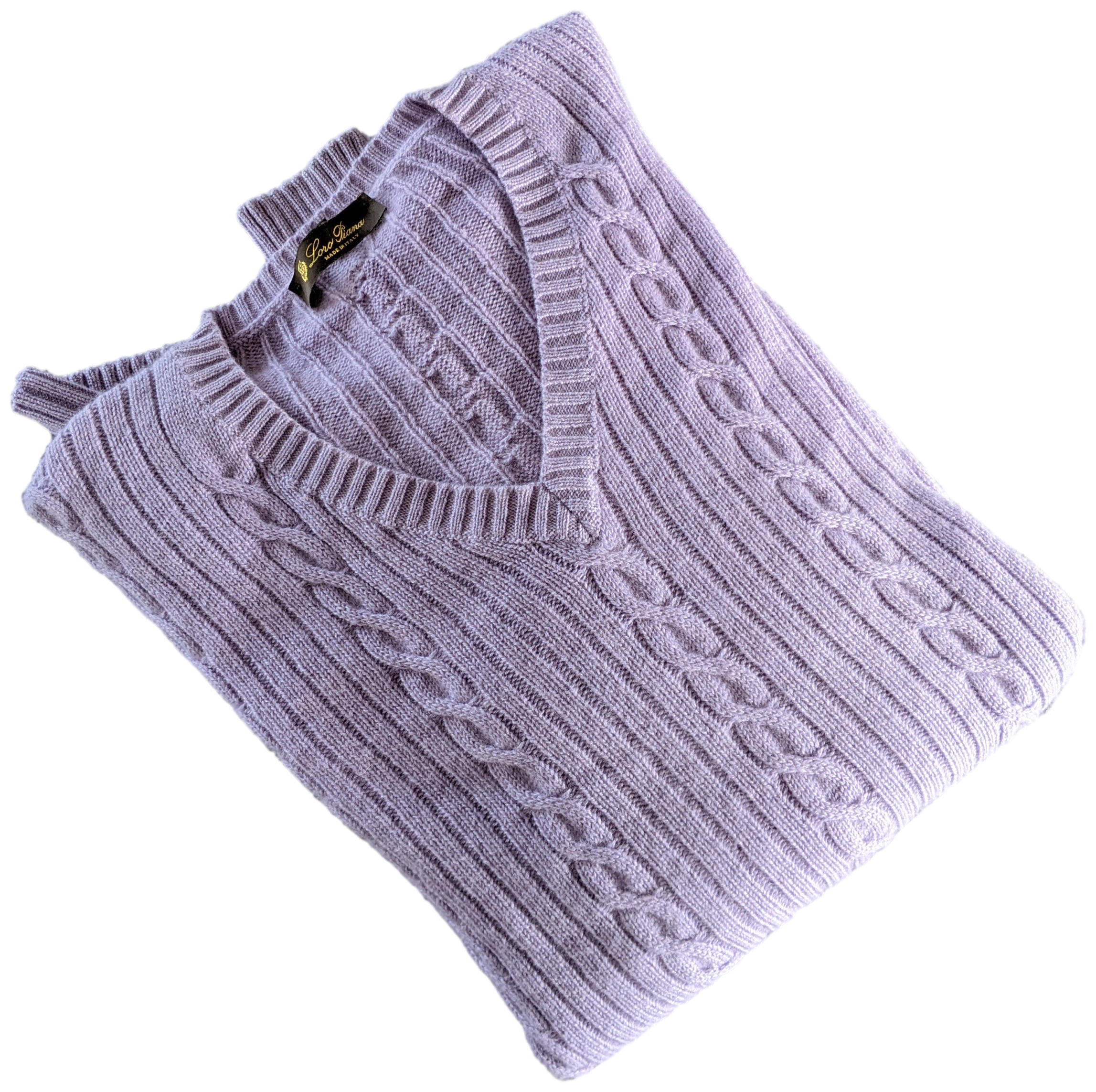 Produits Loro Piana Men's Mauve 100% Cashmere Cable Knit V-Neck Sweater Sz56