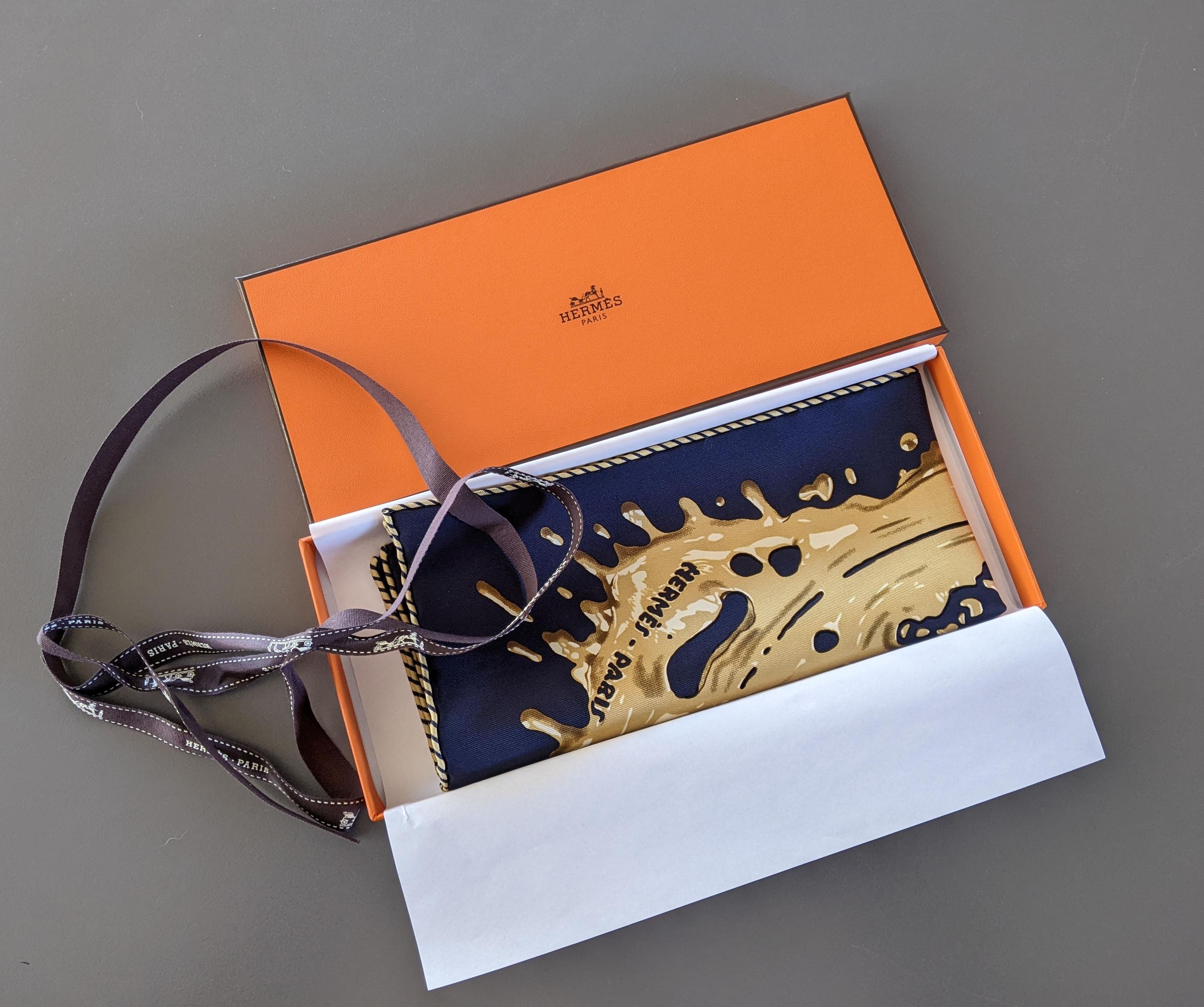 HERMES Bleu Noir/Bronze "Peinture Fraiche" Gavroche Twll Silk 45 cm BNWTIB!