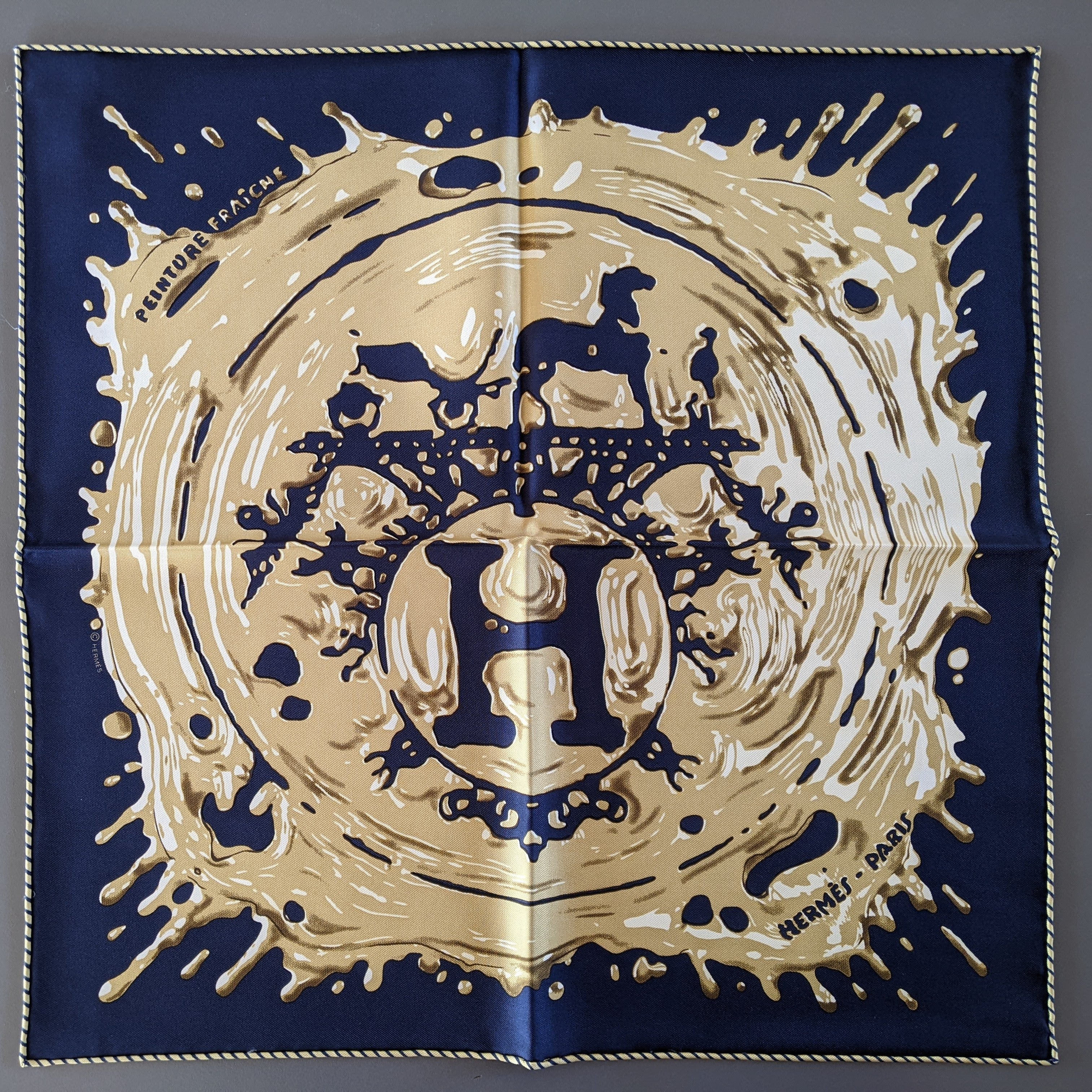 HERMES Bleu Noir/Bronze "Peinture Fraiche" Gavroche Twll Silk 45 cm BNWTIB!