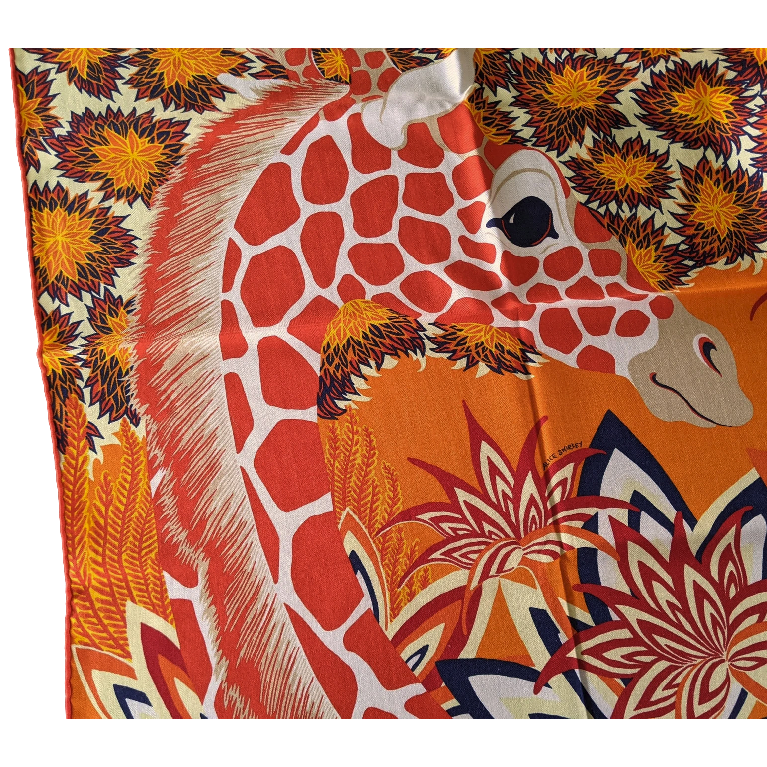 Hermes Orange/Capucine/Marine Girafes "The Three Graces" by Alice Shirley Cashmere Shawl 140