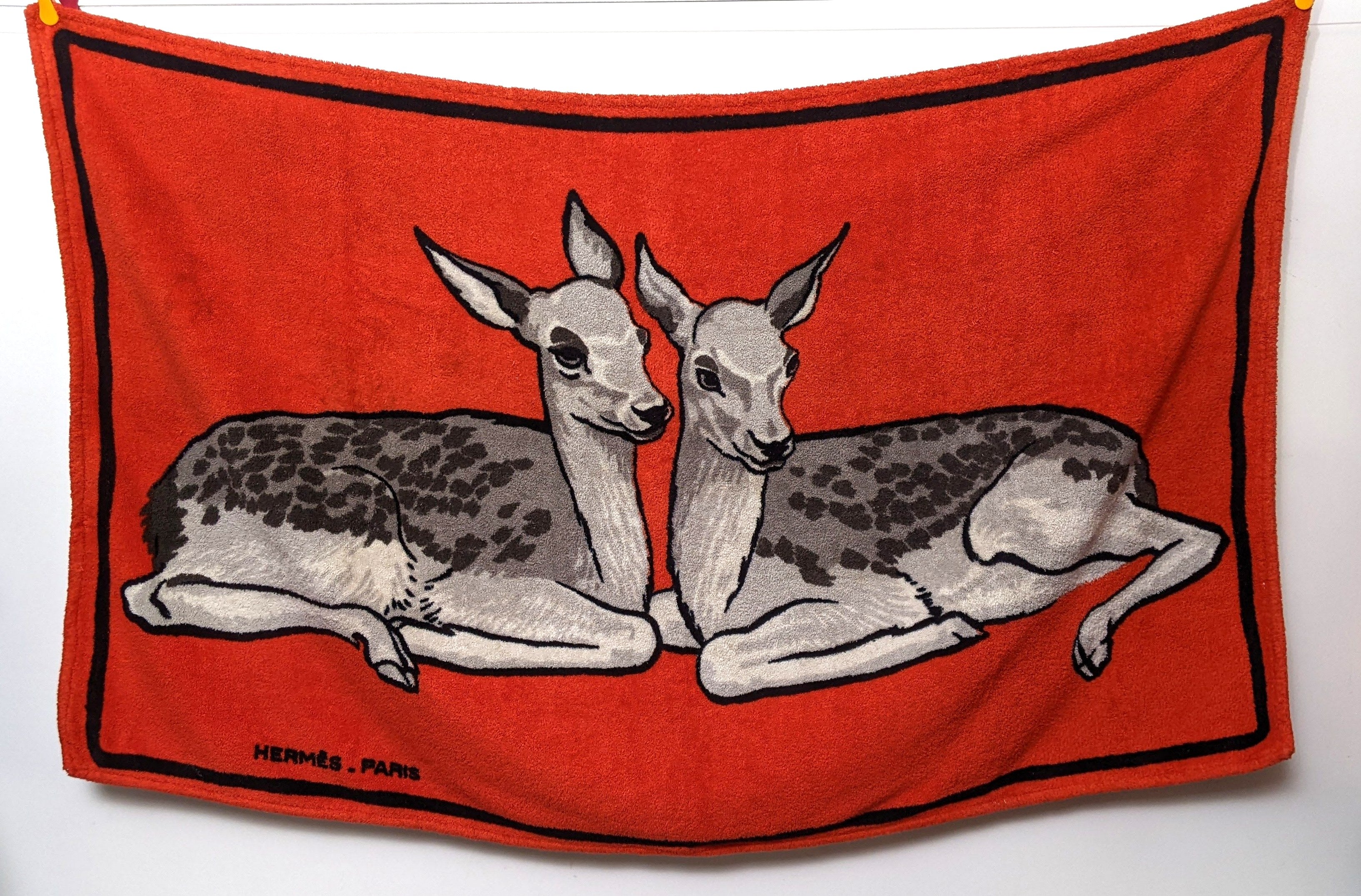 Hermes Red/White Vintage " Les Biches" Beach Towel Inspired by Xavier de Poret 150 x 90 cm
