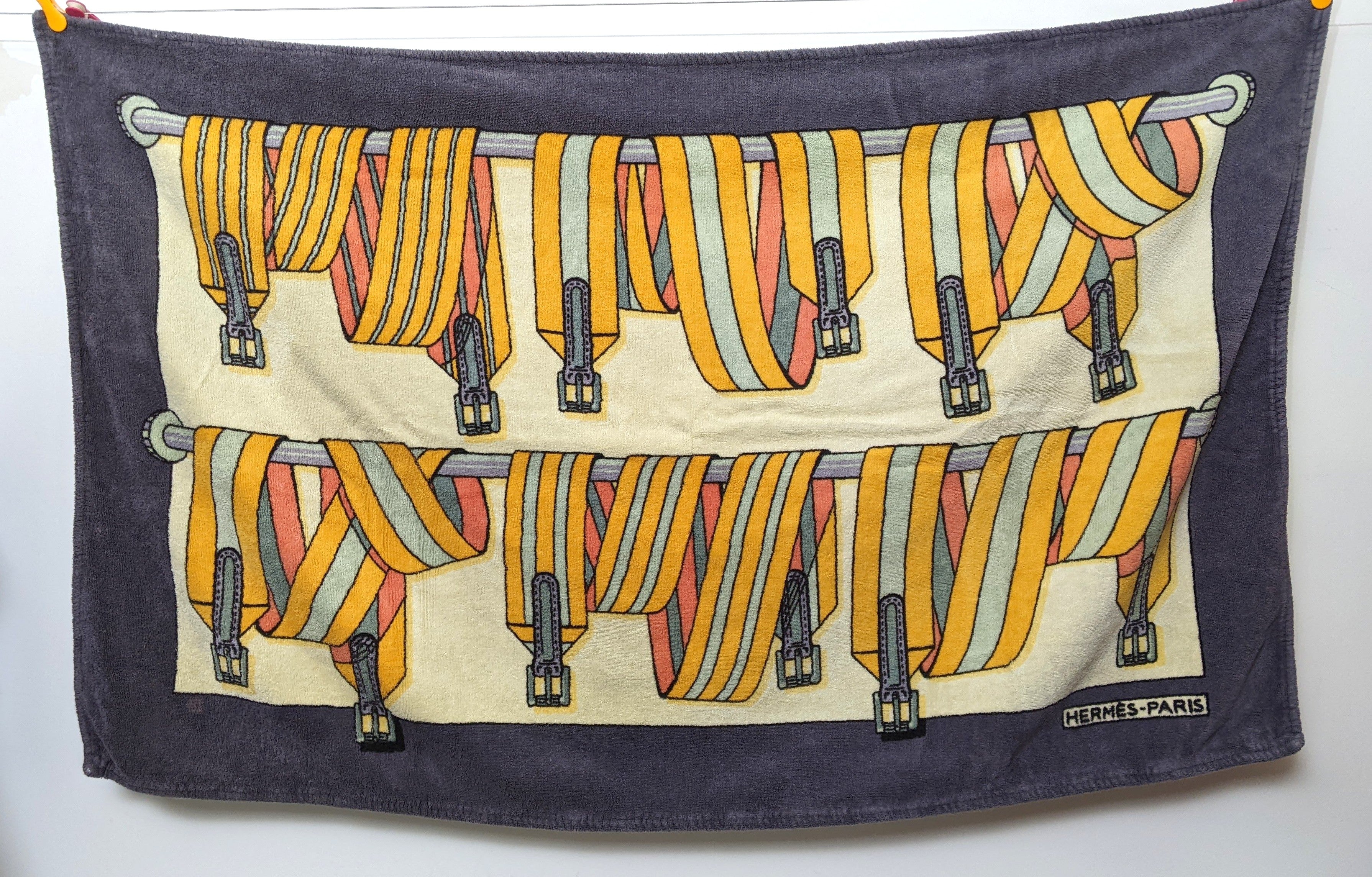 Hermes Gris-Bleu "les Sangles" by Joachim Metz Terry Beach Towel 150 x 90 cm