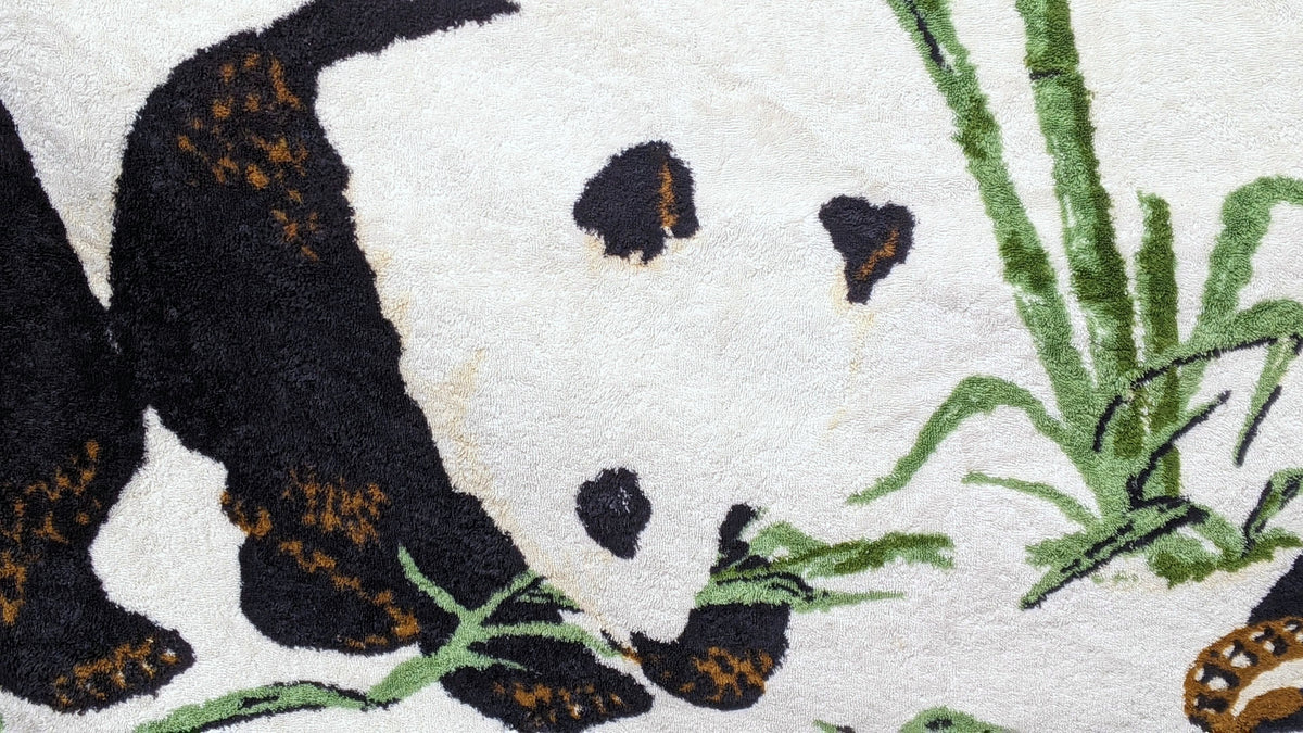 Hermes Gris/Noir/Blanc B/W "Pandas Eating Bambou" Terry Beach Towel 150 x 90 cm