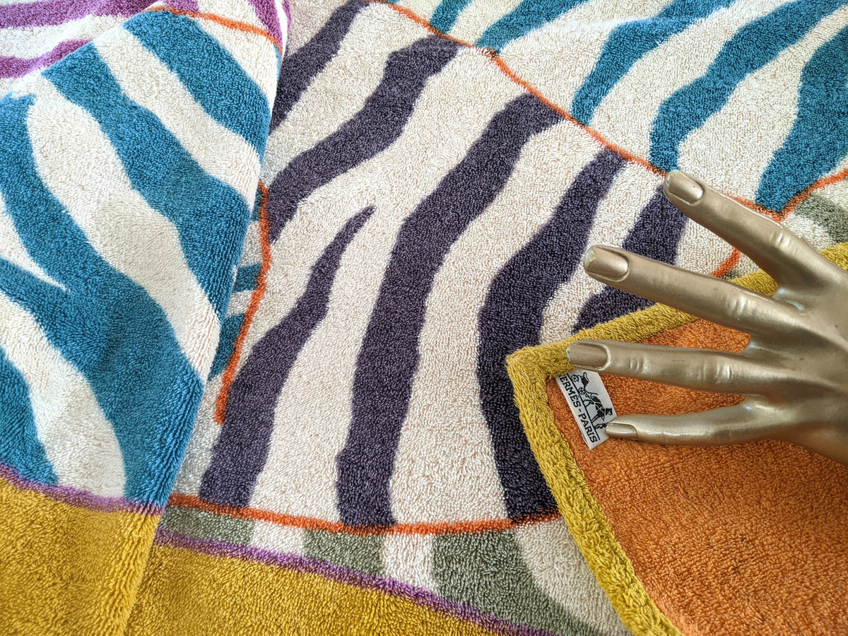 Hermes Multicolore/Orange " Zebres " Tapis de Plage Terry Beach Towel 150 x 90cm