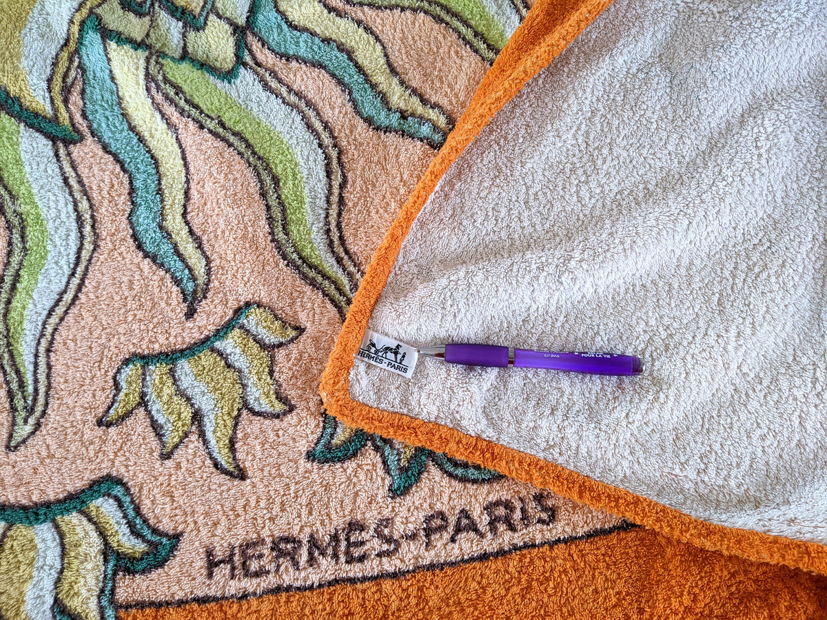 Hermes Orange/Rose Saumon "Roy Soleil" Sun Tapis de Plage Terry Beach Towel XXL 145 x 190 cm
