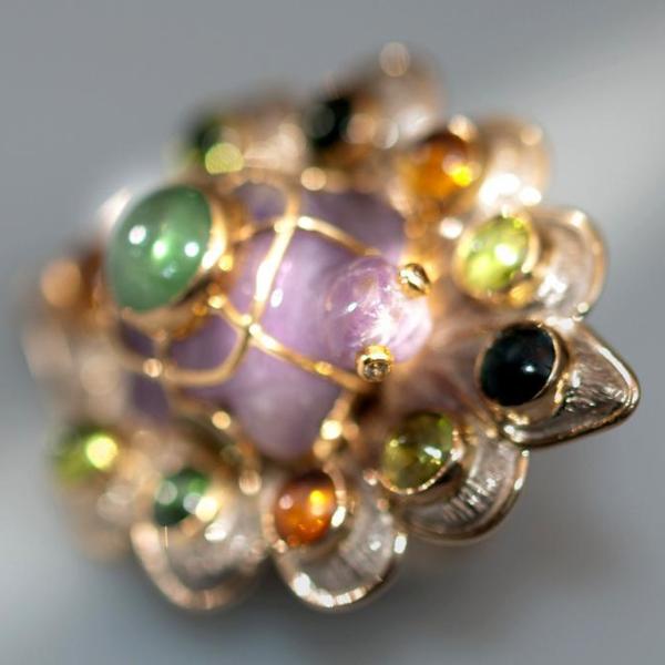 Carole Midy for Pietra Dura Multigem Gem Turtle Ring, Huge! - poupishop