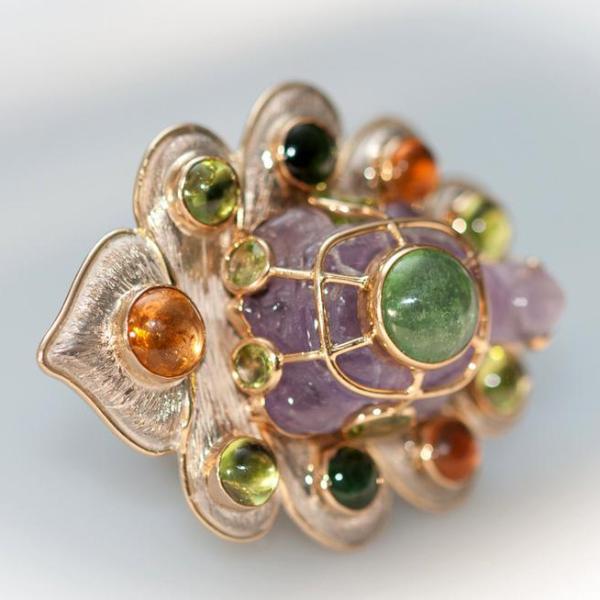 Carole Midy for Pietra Dura Multigem Gem Turtle Ring, Huge! - poupishop