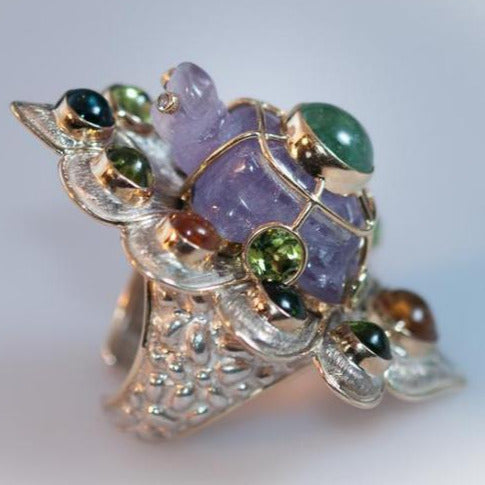 Carole Midy for Pietra Dura Multigem Gem Turtle Ring, Huge! - poupishop