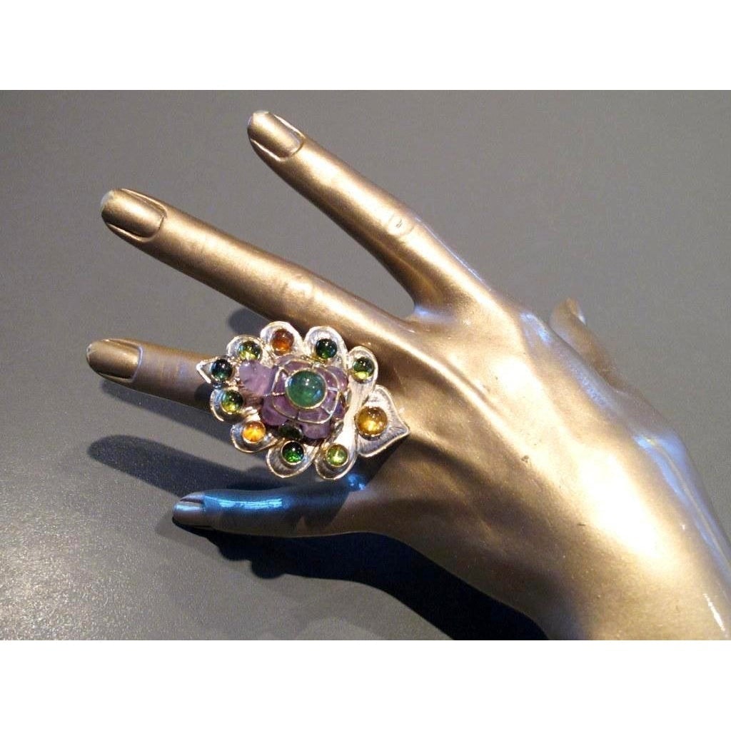 Carole Midy for Pietra Dura Multigem Gem Turtle Ring, Huge! - poupishop