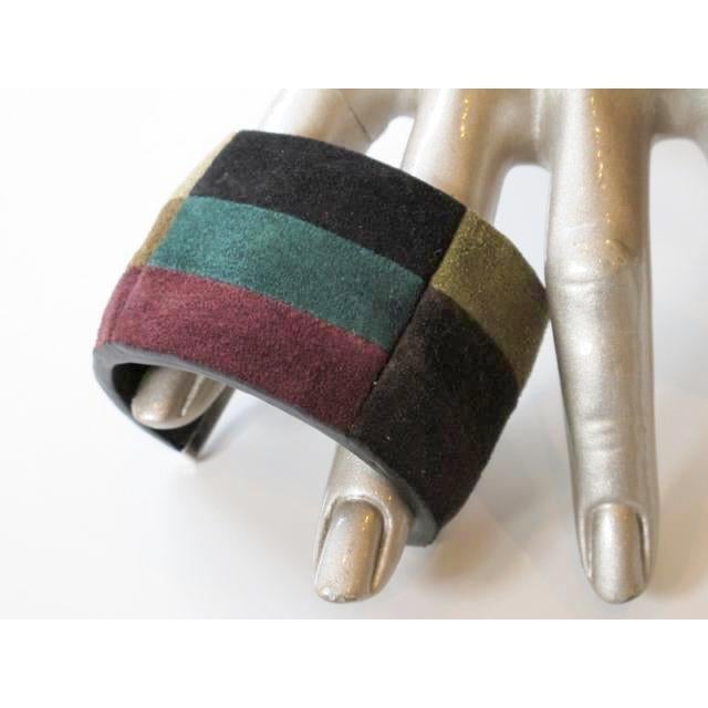 Celine Art Modern Suede/Silver Metal Patwork Cuff Bracelet - poupishop