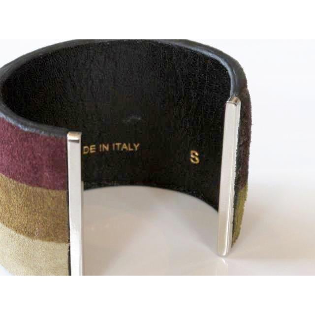 Celine Art Modern Suede/Silver Metal Patwork Cuff Bracelet - poupishop