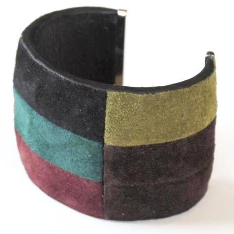 Celine Art Modern Suede/Silver Metal Patwork Cuff Bracelet - poupishop