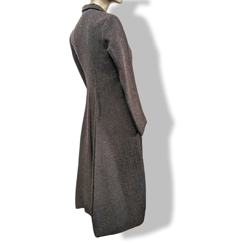 Celine Haute Couture Vintage Brown 100% Heather Wool Long Coat Sz 38 - poupishop