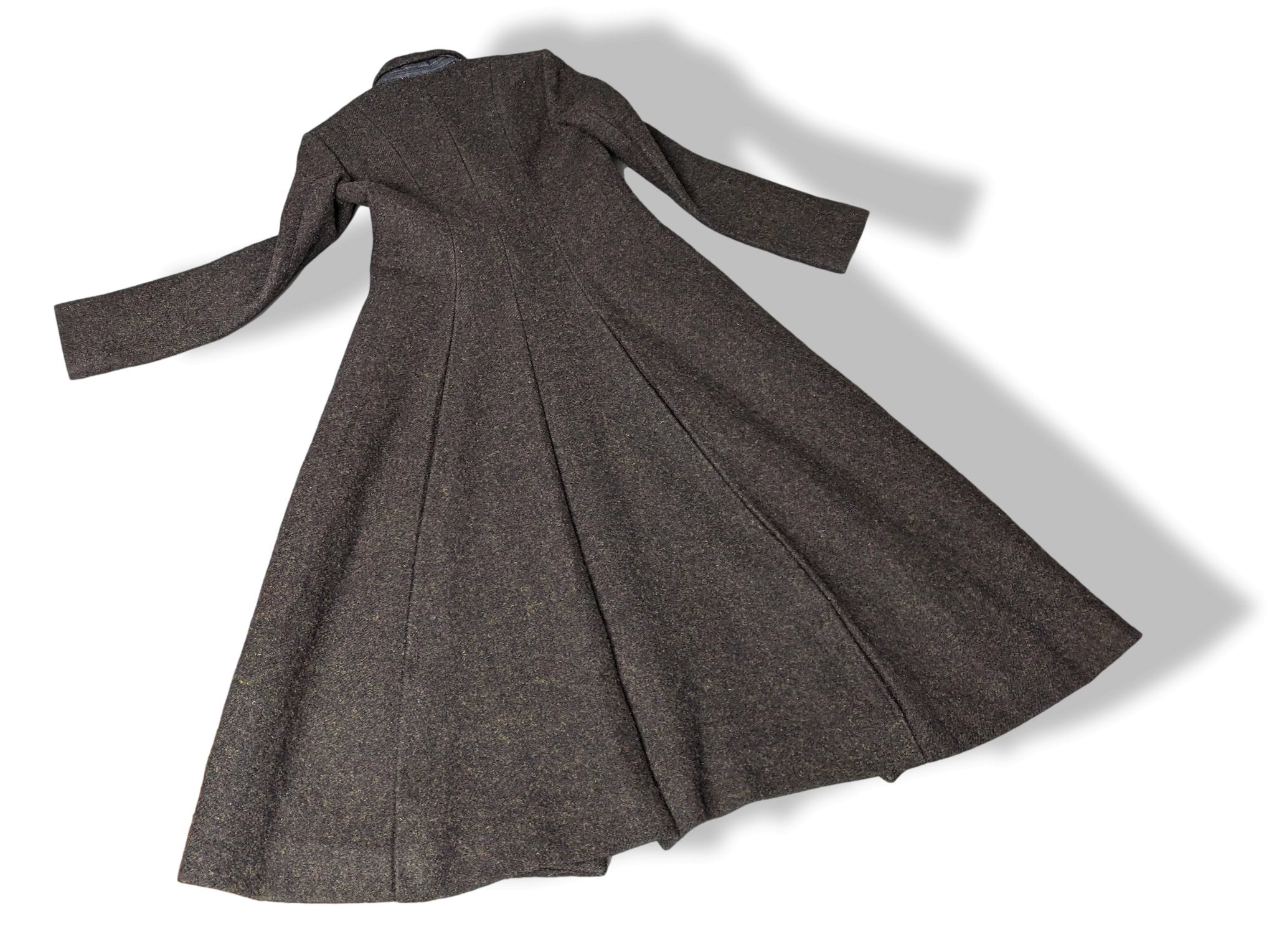Celine Haute Couture Vintage Brown 100% Heather Wool Long Coat Sz 38 - poupishop