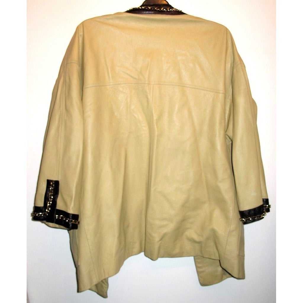 Chanel 1980s Beige/Black Interlocking Chain Loose Jacket SzM/L - poupishop
