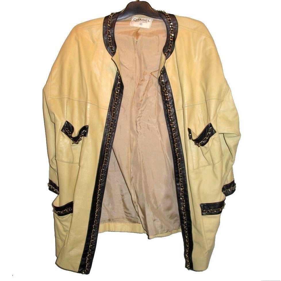 Chanel 1980s Beige/Black Interlocking Chain Loose Jacket SzM/L - poupishop